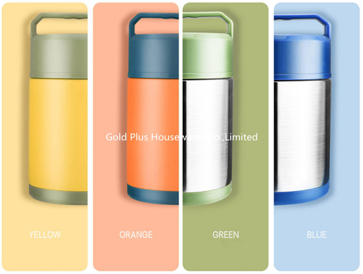 2L Wide mouth insulated adult food flask with steel folding spoon vacuum insulated food container lunch jar